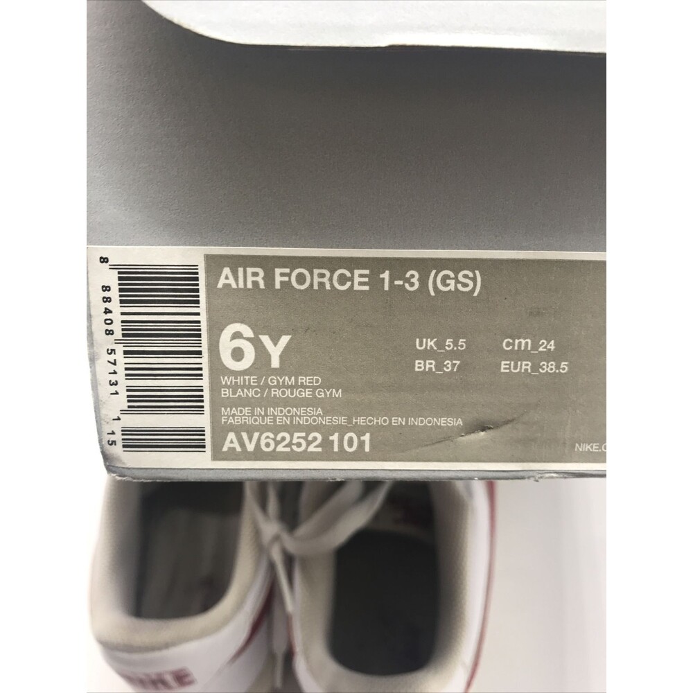 Nike Air Force 1 Low Gym Red/Wht Sneakers AV6252-101-6Y Pre Owned - Picture 7 of 7